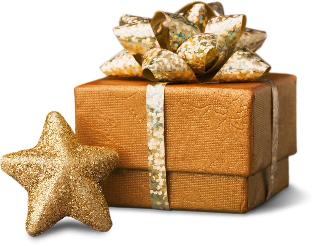 Gift Box with Ribbon and Gold Star Cutout